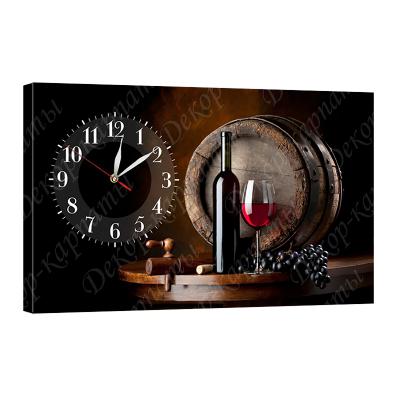 Часы настенные на холсте без стекла Вино 30 см х 53 см
