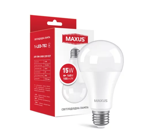 Лампа світодіодна MAXUS 1-LED-782 A70 15W (160W) 4100K 220V E27