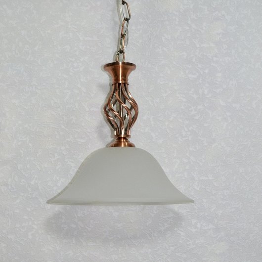 Люстра підвісна металева великий білий матовий плафон 1 лампа кухня коридор, Бронза