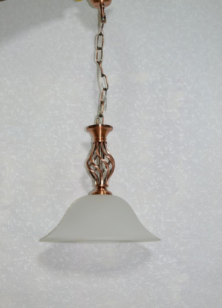 Люстра підвісна металева великий білий матовий плафон 1 лампа кухня коридор, Бронза
