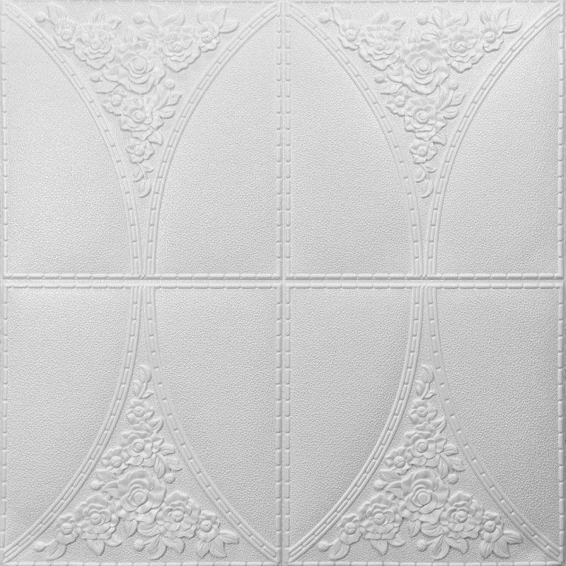 Панель стінова самоклеюча декоративна 3D біла 700х700х4мм, Білий