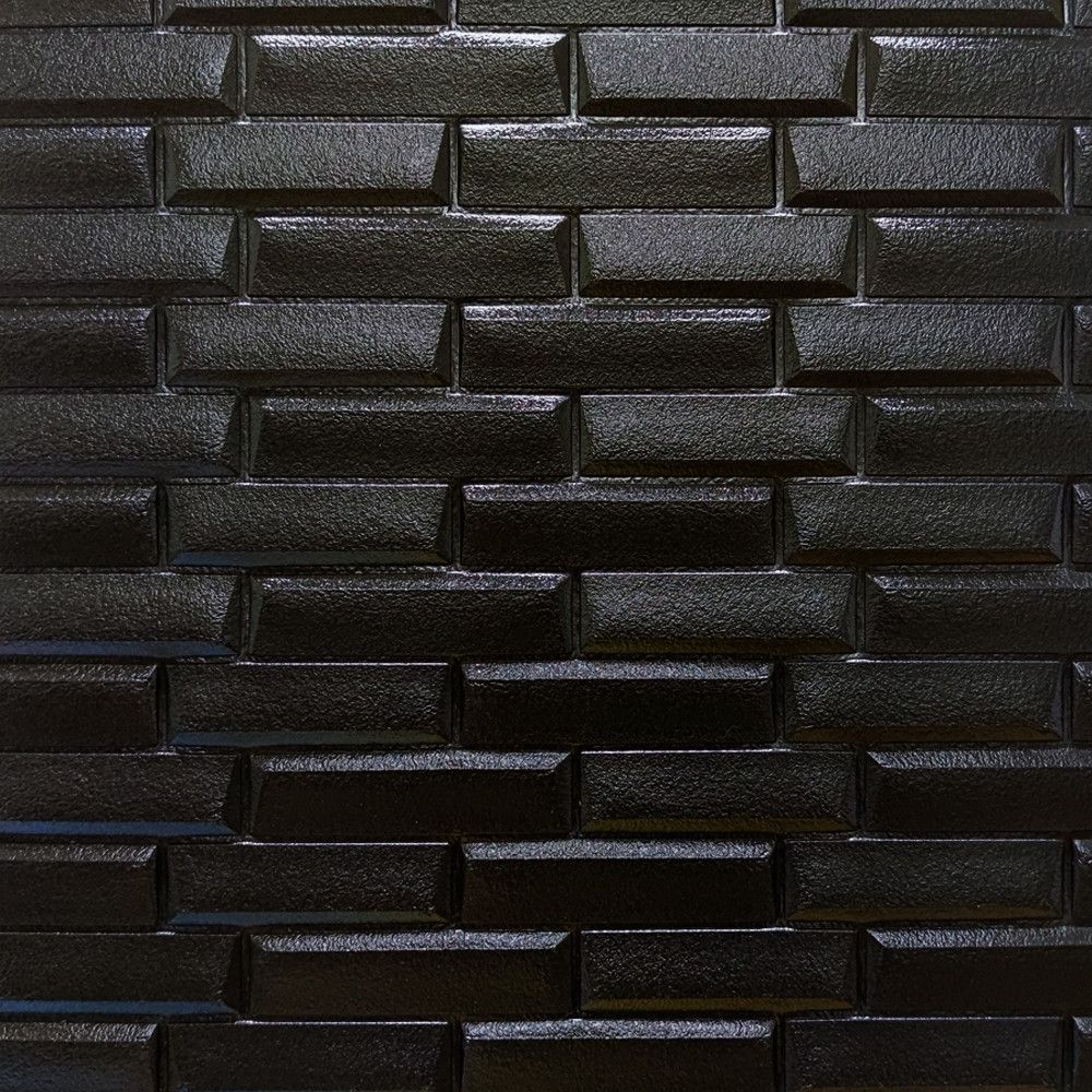 Панель стінова самоклеюча декоративна 3D чорний кірпіч 700х770х7мм, Черный