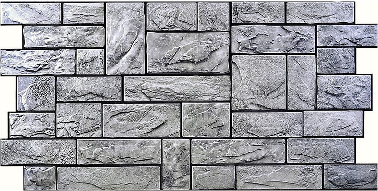 Панель стінова декоративна пластикова камінь ПВХ "Пиляний Справжній Сірий" 978 мм х 496 мм, серый, Сірий