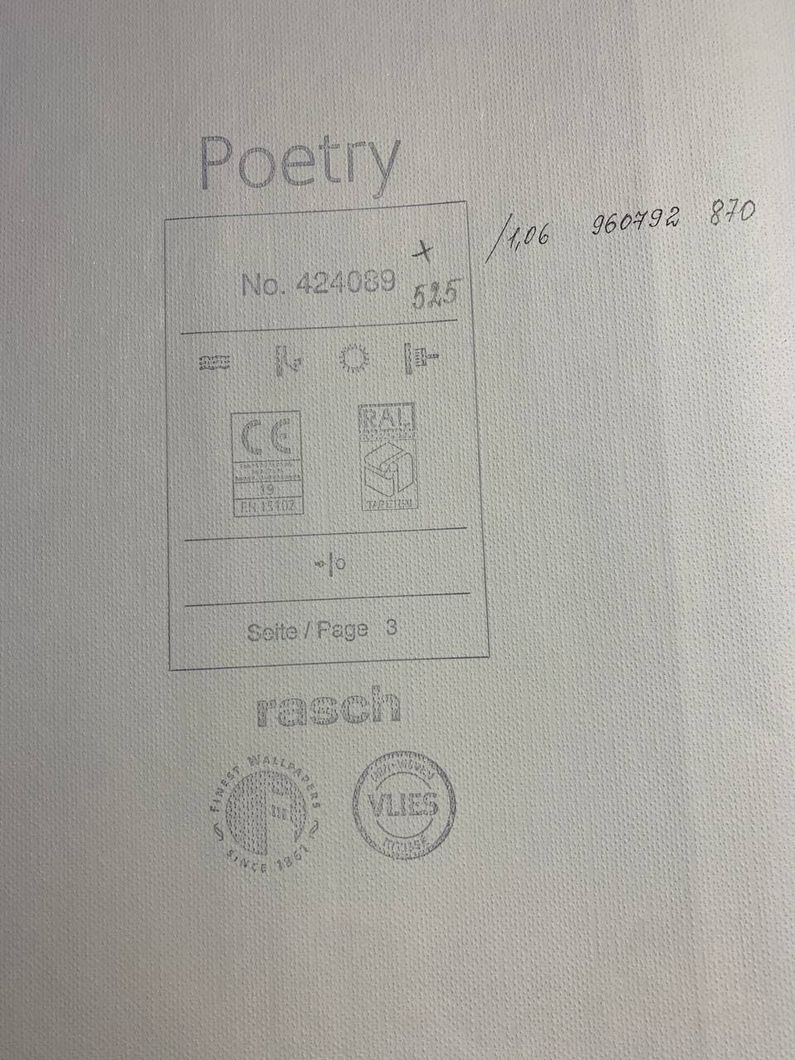 Обои виниловые на флизелиновой основе Rasch Poetry серый 0,53 х 10,05м (424089)