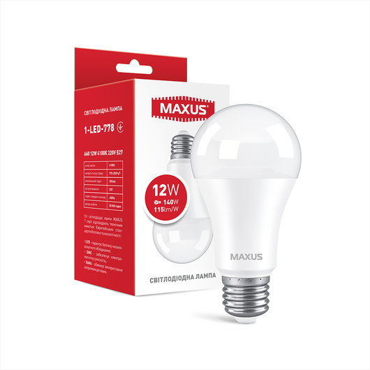 Світлодіодна LED лампа MAXUS A60 12W 4100K 220V E27 (1-LED-778)