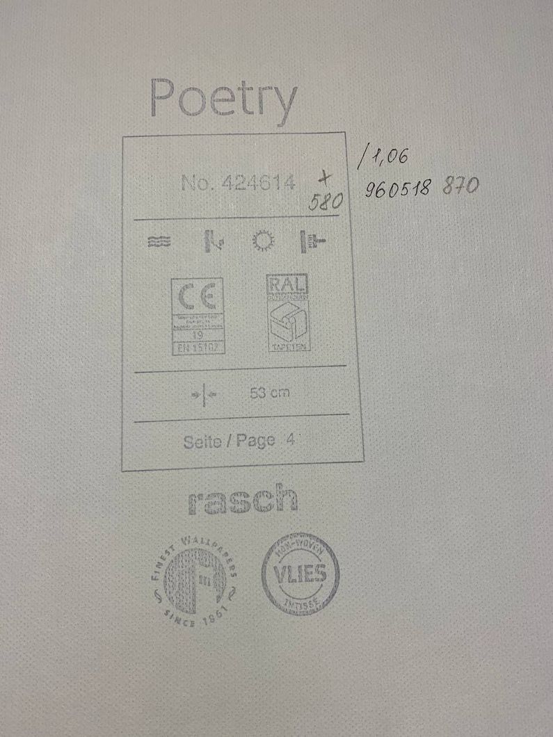 Обои виниловые на флизелиновой основе Rasch Poetry зелёный 0,53 х 10,05м (424614)