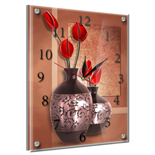 Годинник-картина під склом Червоні квіти 30 см х 40 см