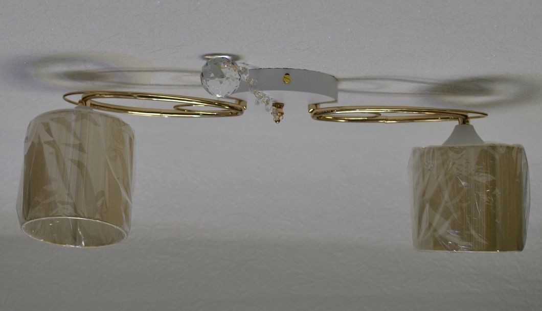 Люстра золотая текстильные плафоны 2 лампы, Белый, Белый