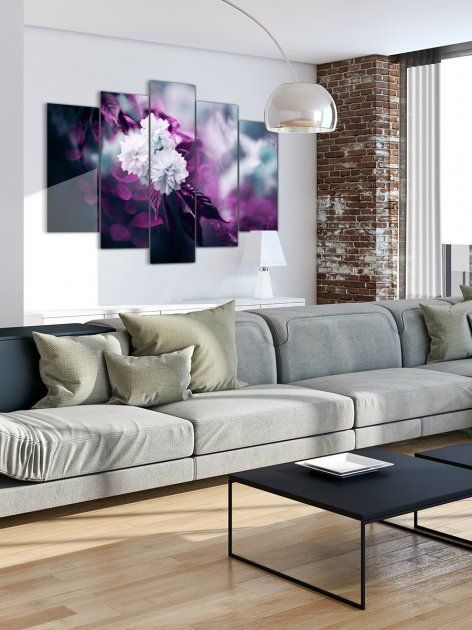 Модульная картина в гостиную для интерьера "Белые цветы в розовых тонах" 5 частей 80 x 140 см (MK50095)