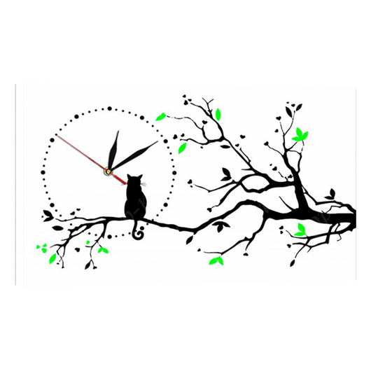 Часы настенные на холсте без стекла Кот на дереве 30 см х 53 см