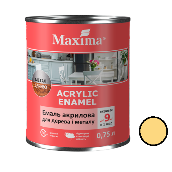 Эмаль акриловая для дерева и металла Maxima ванильный шелковисто-матовый 0,75 л