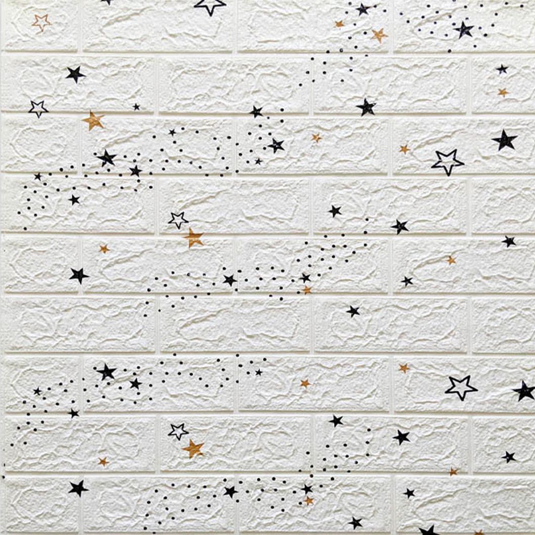 Панель стеновая самоклеящаяся декоративная 3D под белый кирпич Звезды 700х770х5мм, Белый