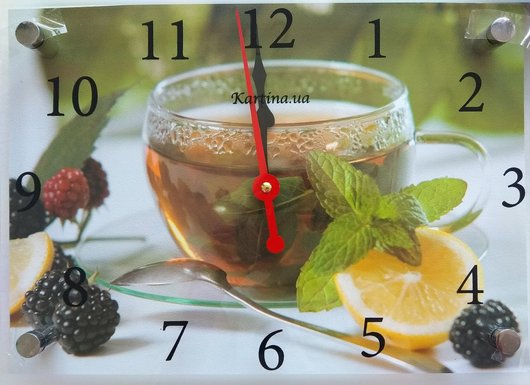 Годинник-картина під склом Чай з лимоном 25 см x 35 см