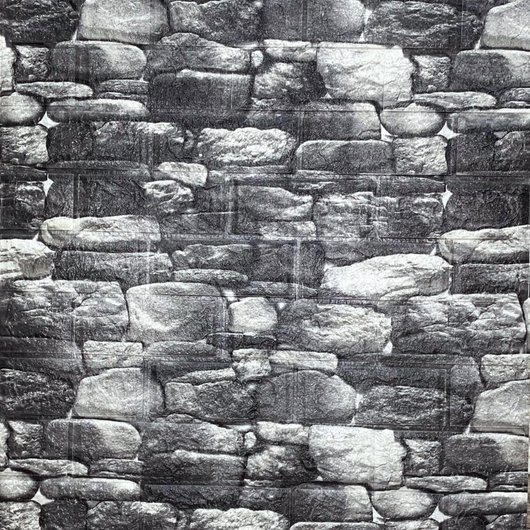 Панель стінова самоклеюча декоративна 3D під чорний камінь Катеринославський 700х770х5мм, Черный