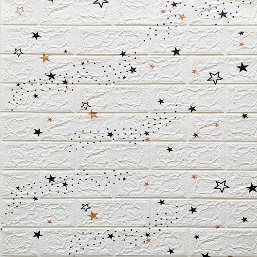 Панель стінова самоклеюча декоративна 3D під білий цегла Зірки 700х770х5мм, Білий