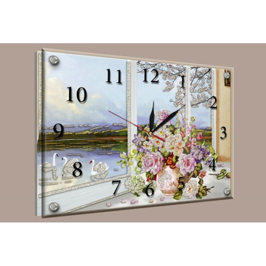 Часы-картина под стеклом Цветы в вазе 30 см х 40 см