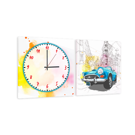 Часы модульная картина Синяя машина 29 см х 60 см