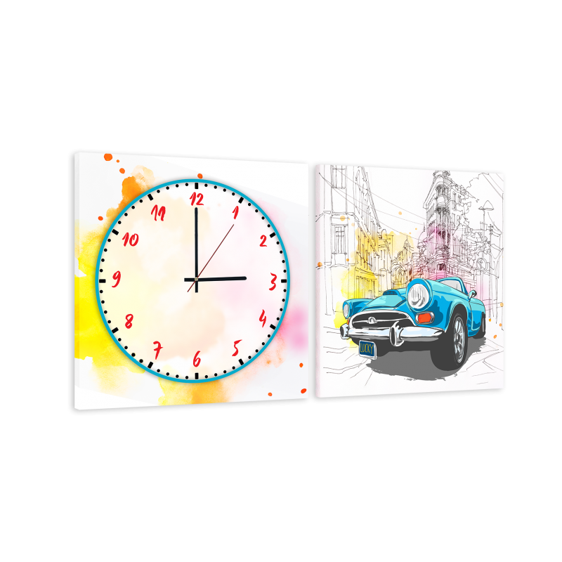 Часы модульная картина Синяя машина 29 см х 60 см