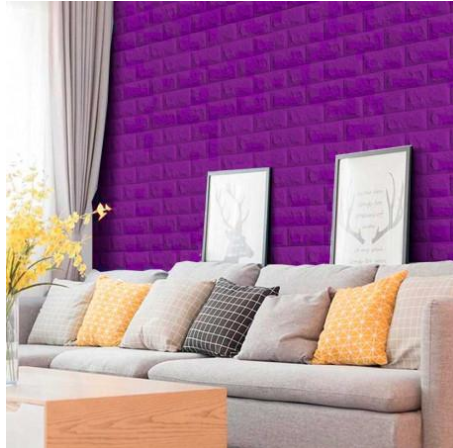 Панель стінова самоклеюча декоративна 3D Цегла Фіолетова 700х770х5мм, Фиолетовый