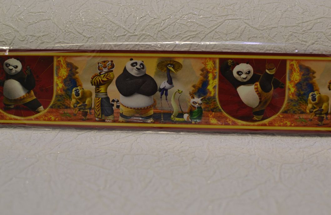 Бордюры для обоев детские Панда кунг-фу ширина 5.5 см, Разные цвета, Разные цвета