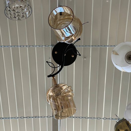 Люстра 2 коричневі лампи у вітальню, спальню скло в класичному стилі (W3006/2), Черный, Чорный-хром