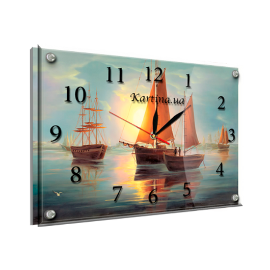 Часы-картина под стеклом Корабли 30 см х 40 см