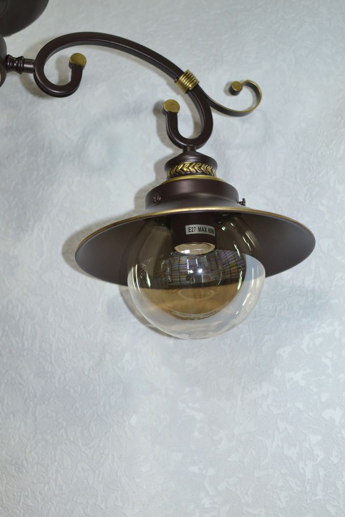 Люстра металлическая коричневая плафон бежевый стекло 5 ламп, Коричневый, Белый