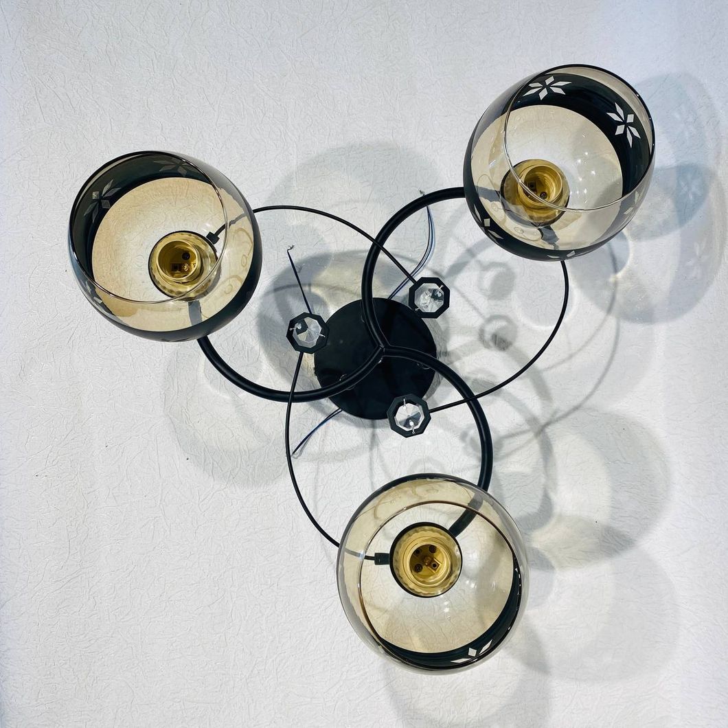 Люстра 3 лампы, белые в гостиную, спальню стекло в классическом стиле ХРОМ (XA1207B/3), Чорный-хром, Черный