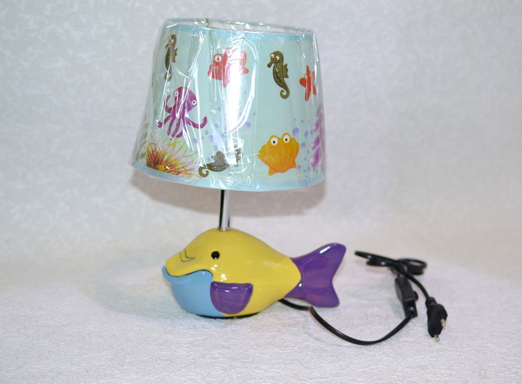 Лампа настольная, рыбка, 1 лампа, высота лампы - 30 см, диаметр абажура - 20 см., Голубой, Голубой