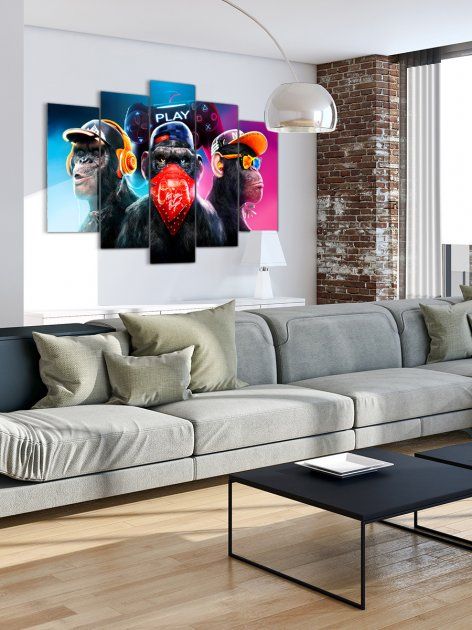 Модульная картина для интерьера на холсте "Три мудрые обезьяны - игровая серия" 5 частей 80 x 140 см (MK50220)