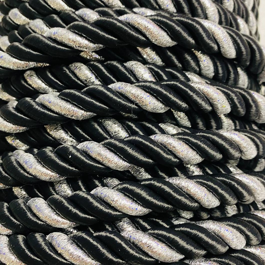 Шнур декоративний кант для натяжних стель чорний зі сріблом 0,011 х 1м (канат 19), Черно-белый, Черно-белый