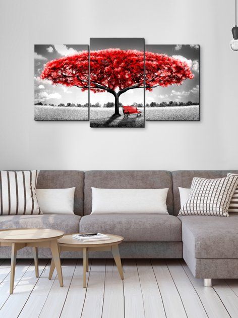 Модульна картина у вітальню / спальню для інтер'єру "Червоне дерево" 3 частини 53 x 100 см (MK30221_E)