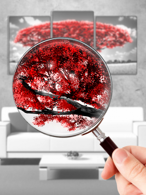 Модульна картина у вітальню / спальню для інтер'єру "Червоне дерево" 3 частини 53 x 100 см (MK30221_E)