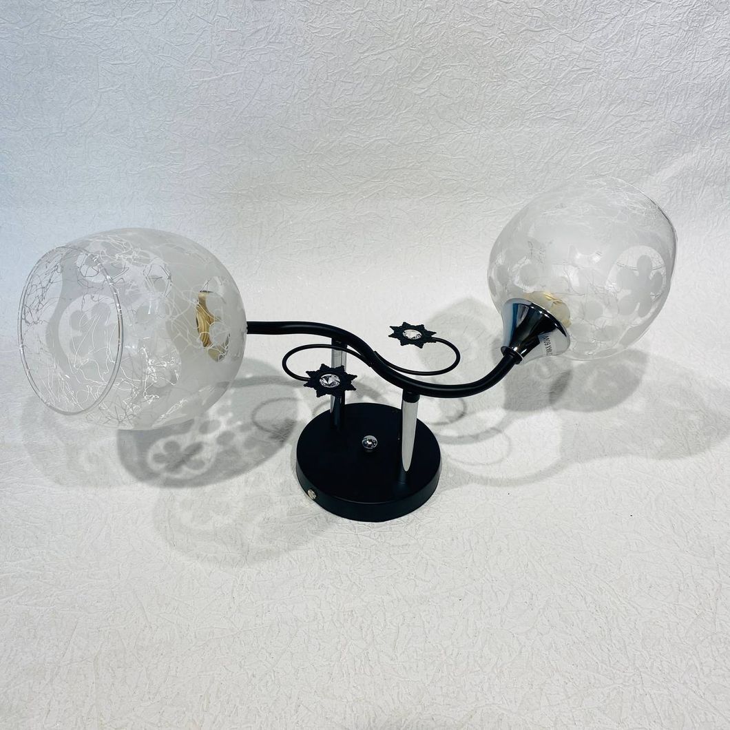 Люстра 2 лампи біла у вітальню, спальню скло в класичному стилі (XA1379B/2), Чорный-хром, Чорний