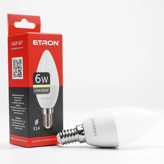 Світлодіодна лампа LED лампа ETRON Light Power 1-ELP-027 C37 6W 3000K 220V E14