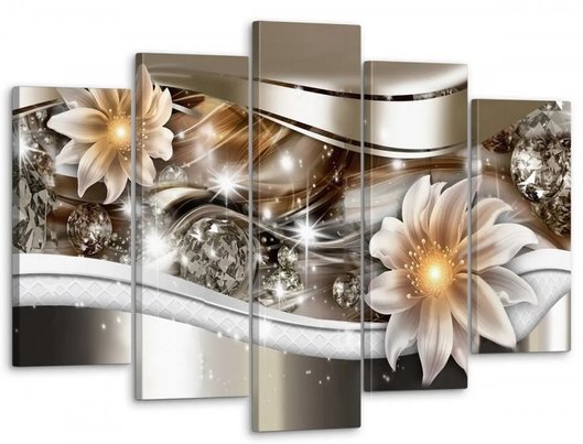 Модульная картина на стену "Абстракция – белые цветы" 5 частей 80 x 140 см (MK50201)
