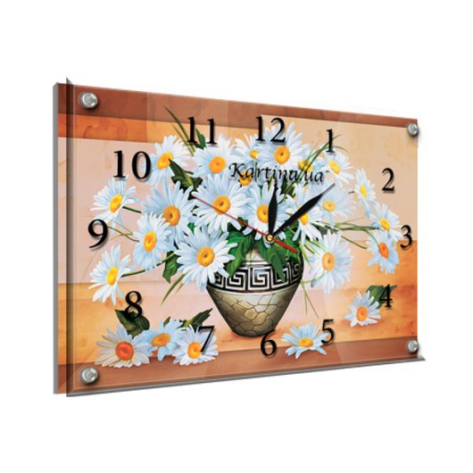 Часы-картина под стеклом Ромашки в вазе 30 см х 40 см