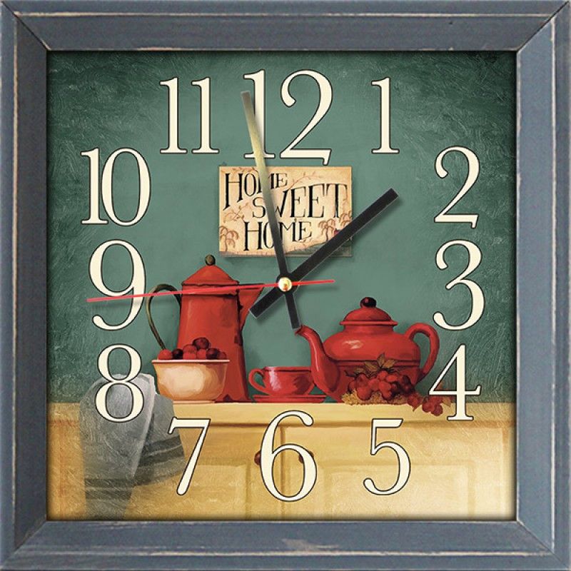 Часы-картина без стекла деревянная рамка Сервиз 28 см х 28 см
