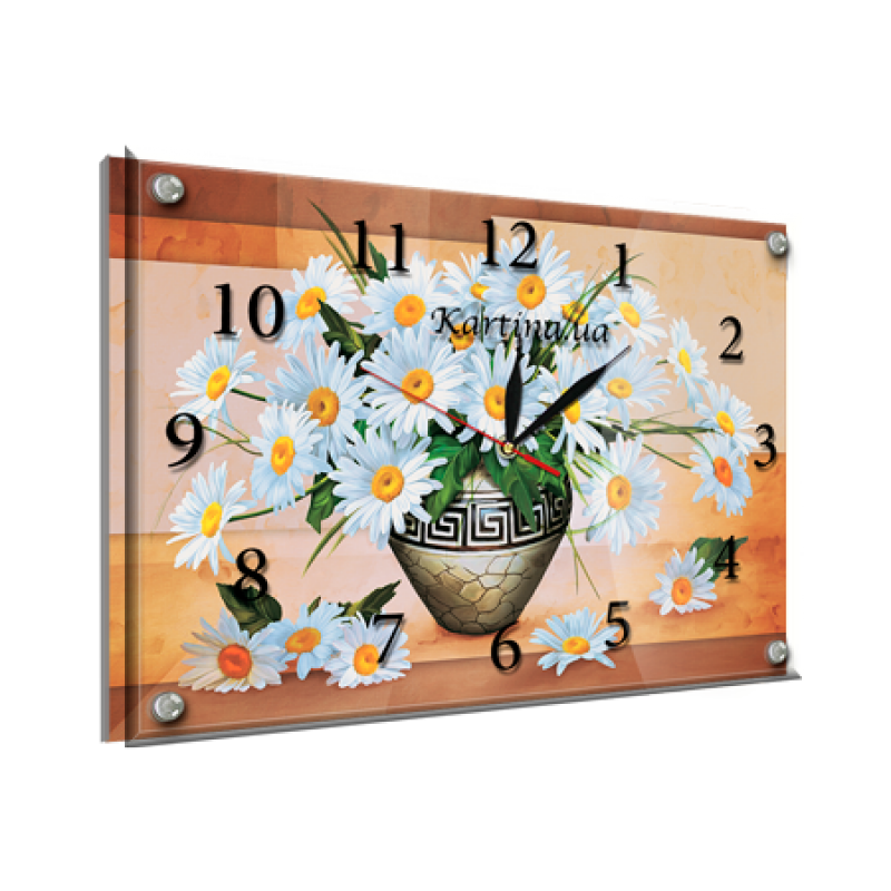 Часы-картина под стеклом Ромашки в вазе 30 см х 40 см