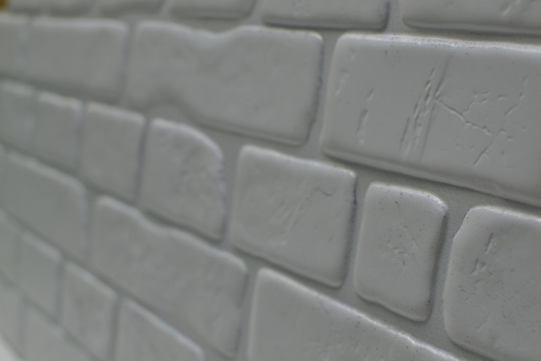 Панель стінова декоративна пластикова цегла ПВХ "Ретро білий" 951 мм х 495 мм, Білий, Білий