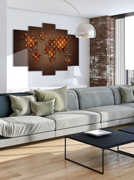 Модульная картина на стену "Карта мира в коричневом цвете LV" 5 частей 80 x 140 см (MK50237)