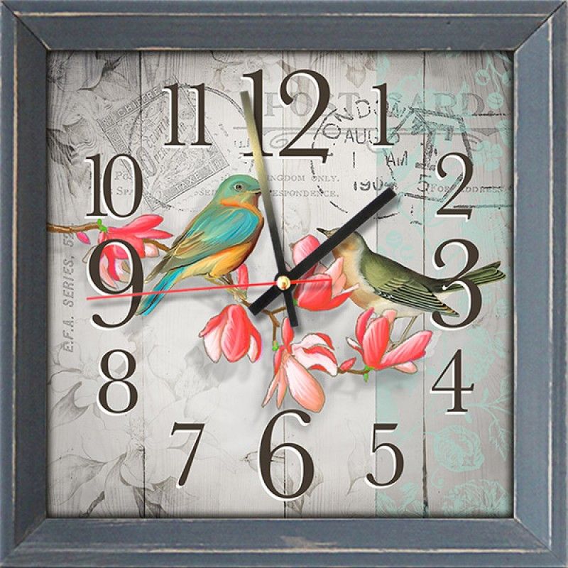 Часы-картина без стекла деревянная рамка Птички 28 см х 28 см