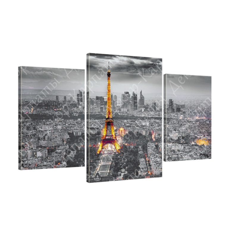 Картина модульная 3 части Ночной Париж 53 х 100 см