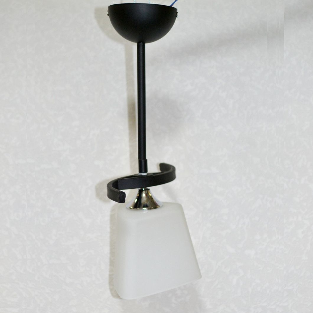 Люстра металлическая матовый дымчатый плафон 1 лампа черная, Черный, Белый