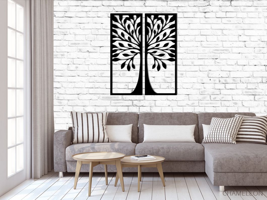 Панно картина з дерева декор на стіну Дерево Х чорна 0,86 х 0,68м, Черный, Чорний