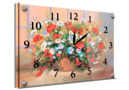 Годинник-картина під склом Кошик квітів 30 см x 40 см
