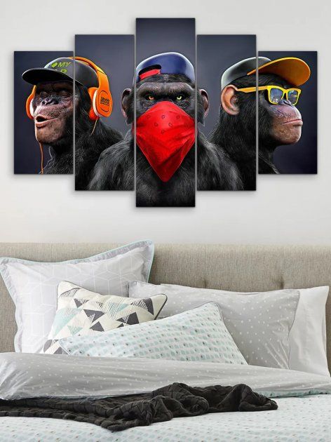Модульная картина на стену "Три мудрых обезьяны" 5 частей 80 x 140 см (MK50096)