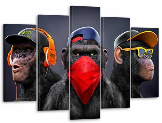 Модульная картина на стену "Три мудрых обезьяны" 5 частей 80 x 140 см (MK50096)