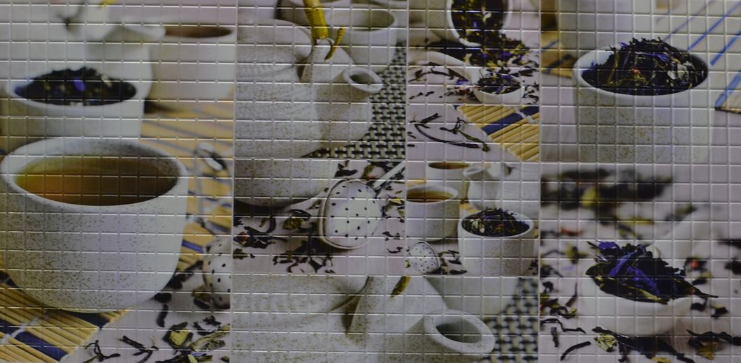 Панель стеновая декоративная пластиковая мозаика ПВХ "Чайная церемония" 956 мм х 480 мм, серый, серый