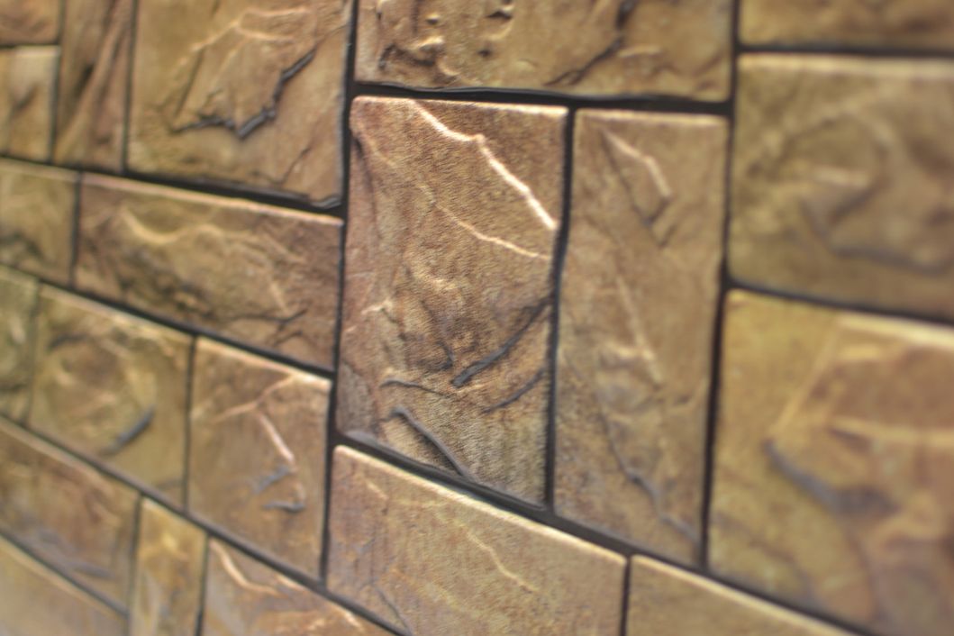 Панель стінова декоративна пластикова камінь ПВХ "Пиляний Справжній Коричневий" 978 мм х 496 мм, Коричневий, Коричневий